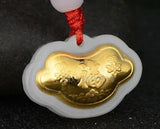 Hetian Jade + 18K Inlaid Lock Pendant + Rope Necklace