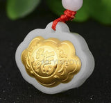 Hetian Jade 18K Fu Lock Pendant Necklace Fine Jewelry