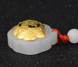 Hetian Jade 18K Fu Lock Pendant Necklace Fine Jewelry