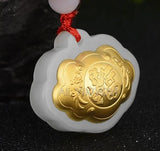 Hetian Jade 18K Fu Lock Pendant Necklace Fine Jewelry