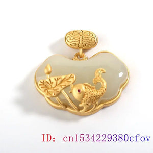Hetian Jade Carp Pendant Women Amulet Fish Necklace Chalcedony 925 Silver
