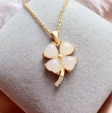 Hetian Jade Clover Pendant Necklace 925 Silver Chalcedony Amulet