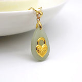 Hetian Jade Necklace 24k Heart Lock Pendant Jewelry with Box Bag