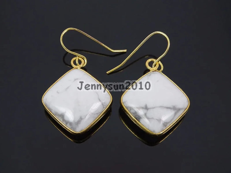 Howlite Diagonal Square Pendant Hook Earrings Set 5 Pairs/Pack