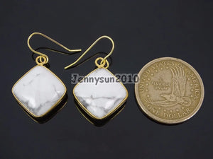 Howlite Diagonal Square Pendant Hook Earrings Set 5 Pairs/Pack