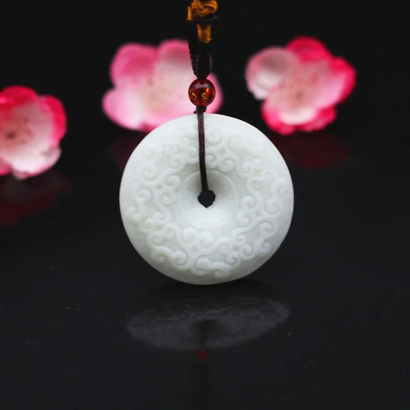Jade Clouds Pendant Necklace Double-sided Carved Charm Jewelry Gift