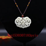 Jade Bat Flower Pendant Necklace Double-sided Hollow Out Carved Charm Jewelry