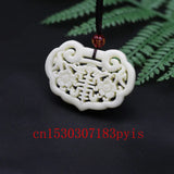 Jade Bat Flower Pendant Necklace Double-sided Hollow Out Carved Charm Jewelry