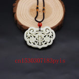 Jade Bat Flower Pendant Necklace Double-sided Hollow Out Carved Charm Jewelry