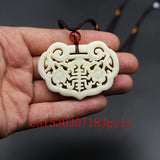Jade Bat Flower Pendant Necklace Double-sided Hollow Out Carved Charm Jewelry