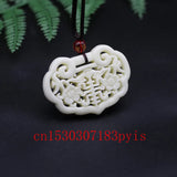 Jade Bat Flower Pendant Necklace Double-sided Hollow Out Carved Charm Jewelry