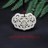 Jade Bat Flower Pendant Necklace Double-sided Hollow Out Carved Charm Jewelry