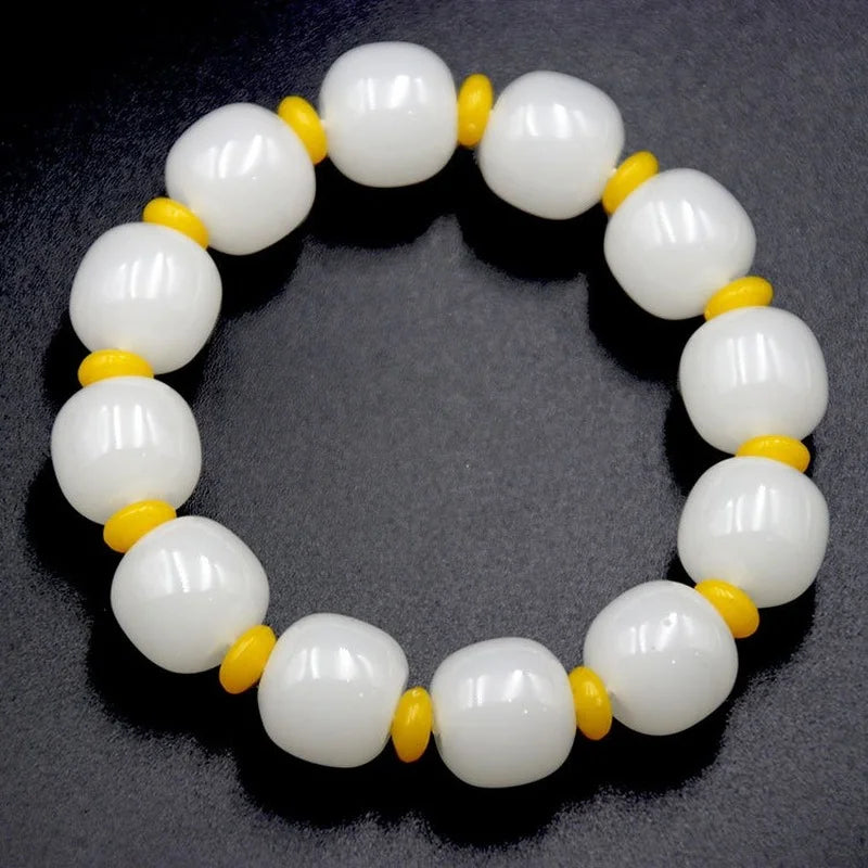Natural Jade Beads Bracelet Adjustable Chinese Hand-Carved Charm Jewelry