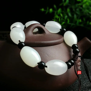 Natural Jade Beads Elastic Bracelet Necklace Luck Amulet