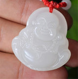 Natural Jade Big belly Buddha Pendant Necklace Hand-Carved Luck Amulet