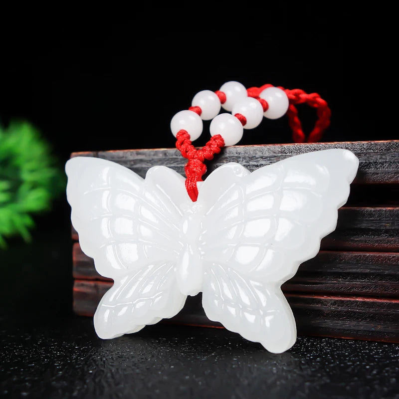 Natural Jade Butterfly Pendant Jadeite Necklace Charm Jewellery Accessories