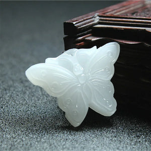Jade Butterfly Pendant Necklace Hand-Carved Charm Jewelry