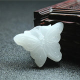 Jade Butterfly Pendant Necklace Hand-Carved Charm Jewelry