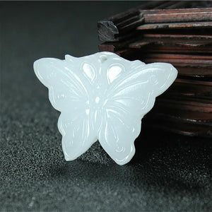 Jade Butterfly Pendant Necklace Hand-Carved Charm Jewelry