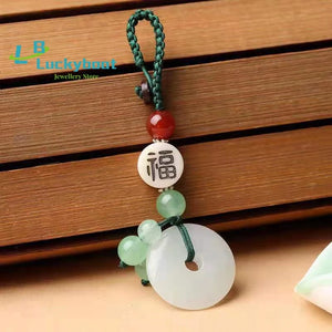 Jade Car Pendant Stone KeyChain Agates Lucky Amulet for Couples