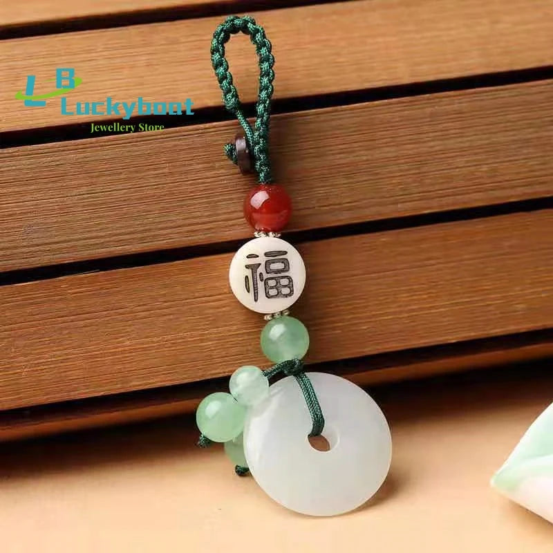Jade Car Pendant Stone KeyChain Agates Lucky Amulet for Couples