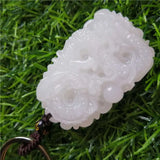 Natural Jade Carved Dragon Dragon Pearl KeyChain Necklace