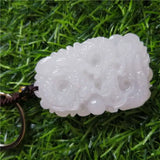 Natural Jade Carved Dragon Dragon Pearl KeyChain Necklace