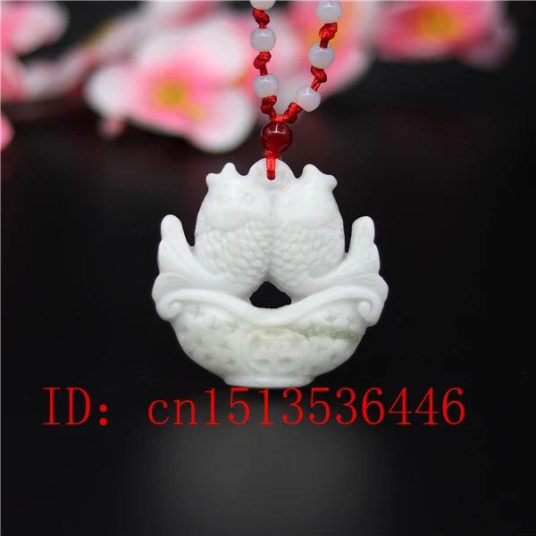 Jade Goldfish Pendant Chinese Pisces Necklace Luck Gift