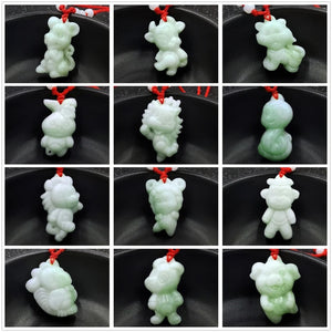 Hand-Carved Chinese Zodiac Jade Pendant Necklace for Women