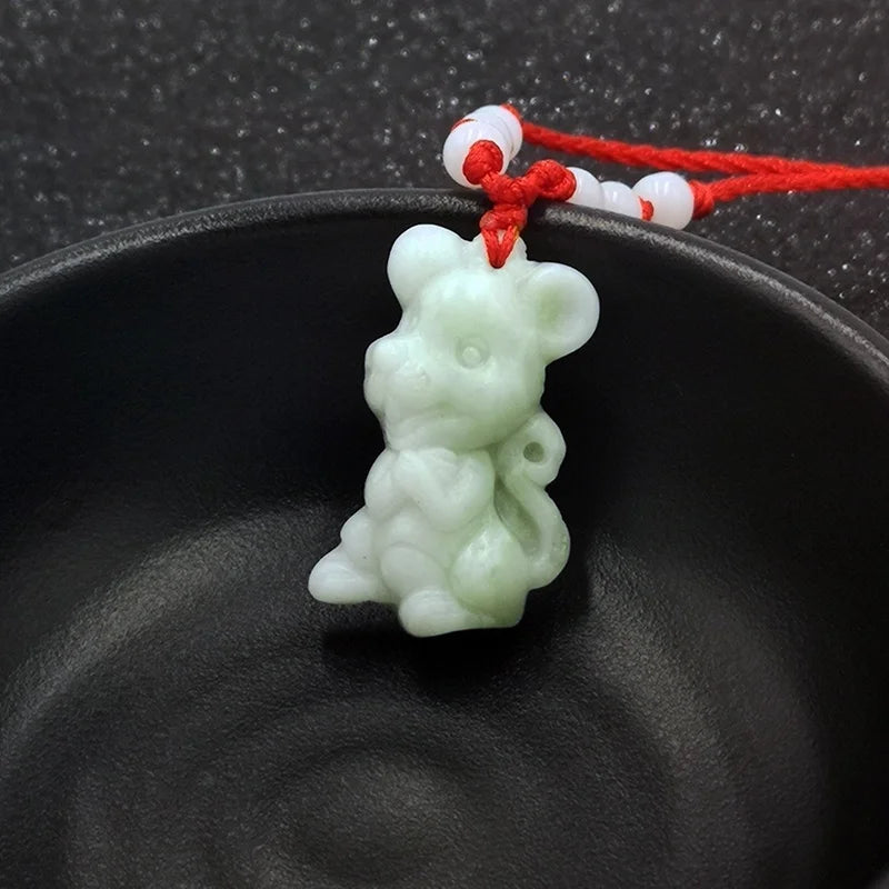Hand-Carved Chinese Zodiac Jade Pendant Necklace for Women