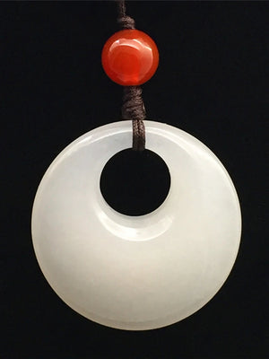 Natural Jade Donut Necklace Pendant Carved Circle Gemstone Jewelry