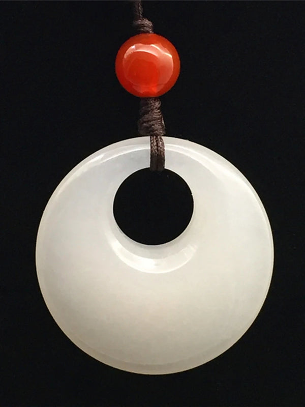 Natural Jade Donut Necklace Pendant Carved Circle Gemstone Jewelry