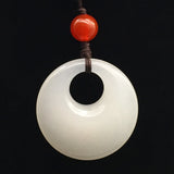 Natural Jade Donut Necklace Pendant Carved Circle Gemstone Jewelry