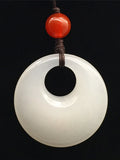 Natural Jade Donut Necklace Pendant Carved Circle Gemstone Jewelry