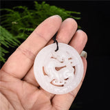 Natural Jade Double Sided Hollow Dragon Pendant Necklace Jewelry