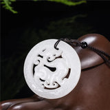 Natural Jade Double Sided Hollow Dragon Pendant Necklace Jewelry