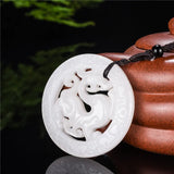 Natural Jade Double Sided Hollow Dragon Pendant Necklace Jewelry