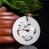 Natural Jade Double Sided Hollow Dragon Pendant Necklace Jewelry
