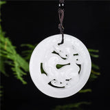 Natural Jade Double Sided Hollow Dragon Pendant Necklace Jewelry