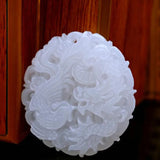Jade Dragon Phoenix Pendant Necklace Chinese Hand-Carved Charm Jewelry