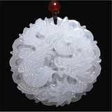 Jade Dragon Phoenix Pendant Necklace Chinese Hand-Carved Charm Jewelry