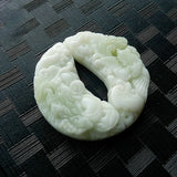 Natural Jade Dragon Phoenix Pendant Necklace Hand-Carved Charm Jewelry Amulet