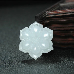 Jade Flower Pendant Necklace Hand-Carved Charm Jewelry Amulet