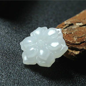 Jade Flower Pendant Necklace Hand-Carved Charm Jewelry Amulet
