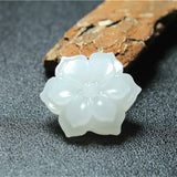 Jade Flower Pendant Necklace Hand-Carved Charm Jewelry Amulet