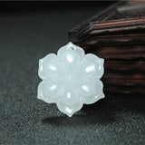Jade Flower Pendant Necklace Hand-Carved Charm Jewelry Amulet