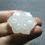 Jade Flower Pendant Necklace Hand-Carved Charm Jewelry Amulet