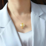 Jade Gourd Pendant Necklace 925 Silver Chalcedony Chinese Carved Charm