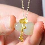 Jade Gourd Pendant Necklace 925 Silver Chalcedony Chinese Carved Charm