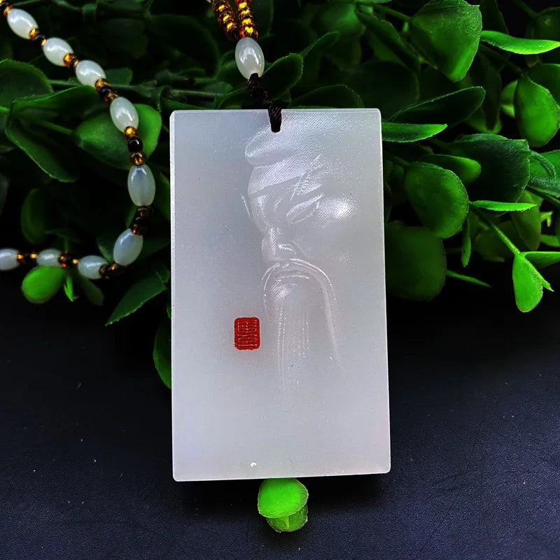 Natural Jade Guan Gong Pendant Necklace Men Women God of Wealth Gift